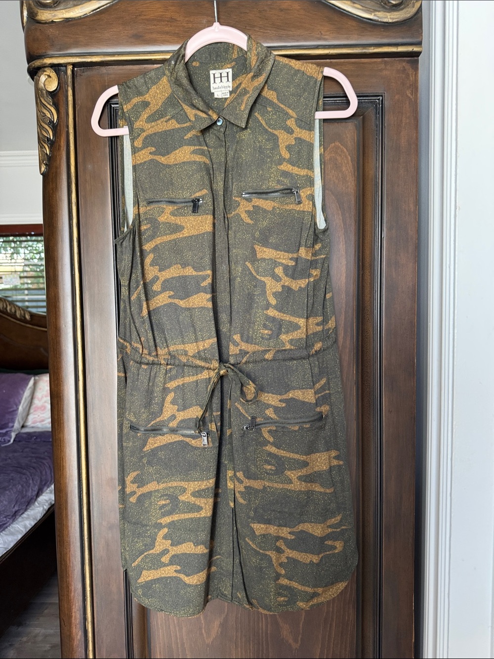 Haute hippie Olive & Tan Camo Sleeveless dress size l